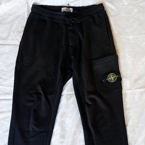 STONE ISLAND 100% AUTH LOGO COTTON-JERSEY SWEATPANTS BLACK SIZE:SMALL